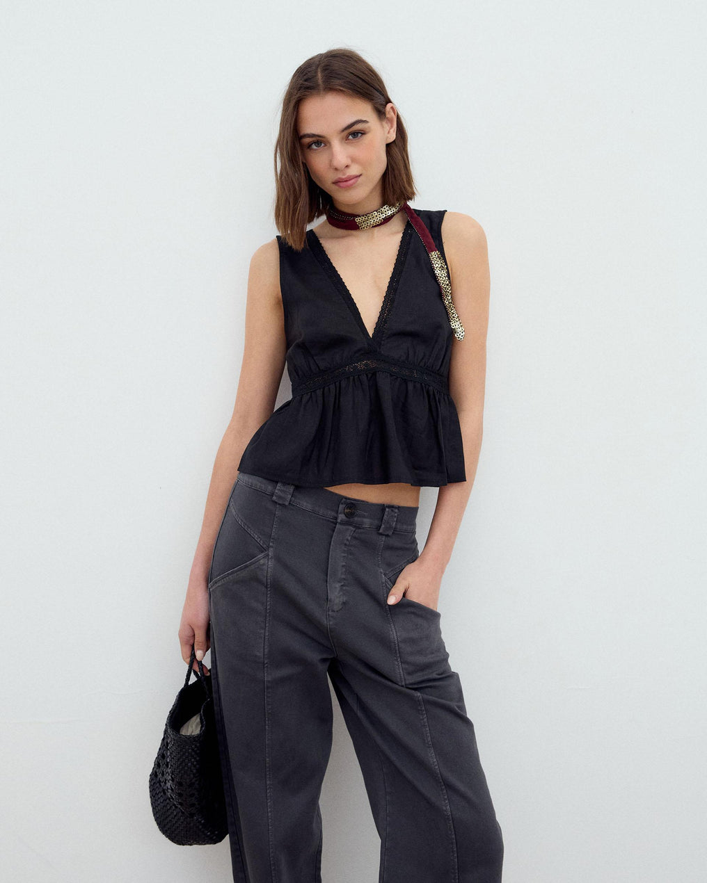 Black Ruffle Lace Top