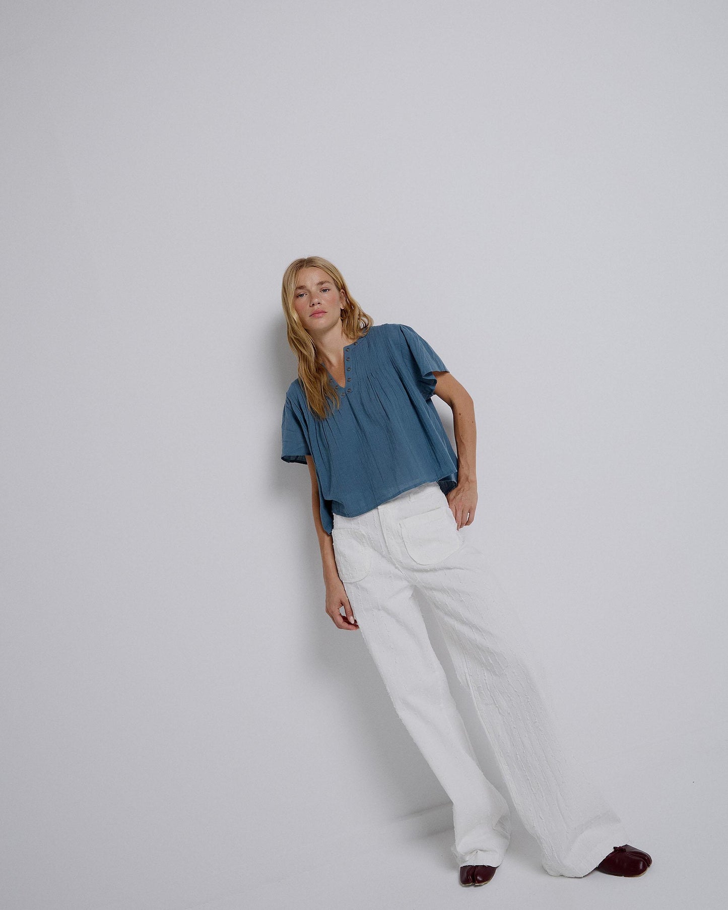 White Striped Trousers with Patch Pockets