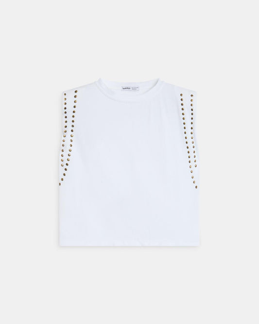 T-shirt Épaulettes Clous Blanc