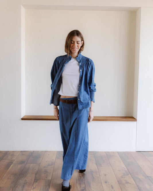 Falda Costuras Tipo Denim Azul Jeans