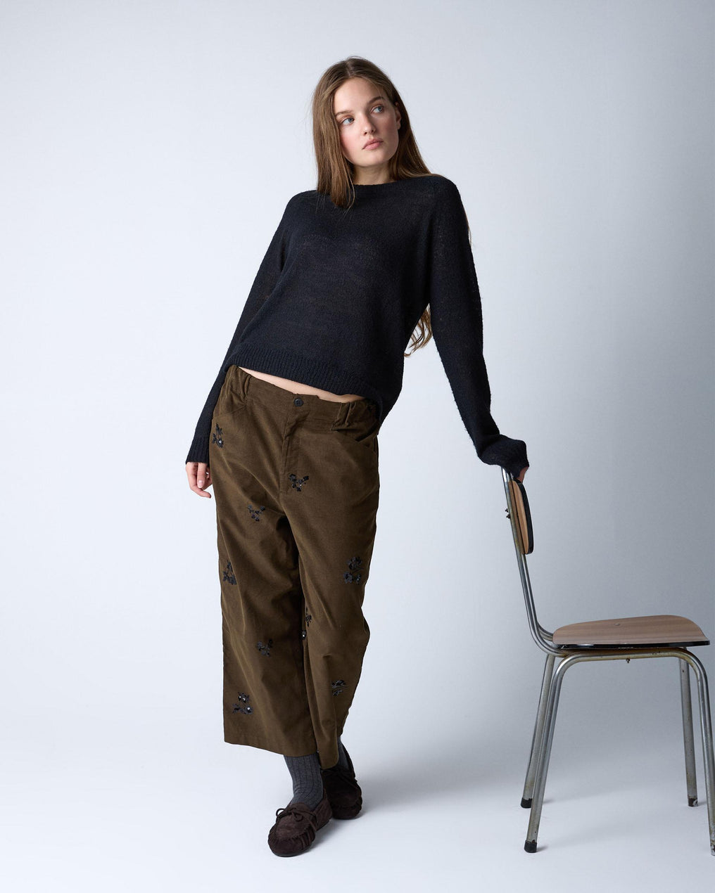 Dark Green Sequin Flower Micropana Pants