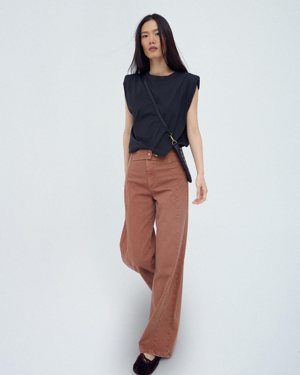 Jeans Cós Peça Botões Cobre