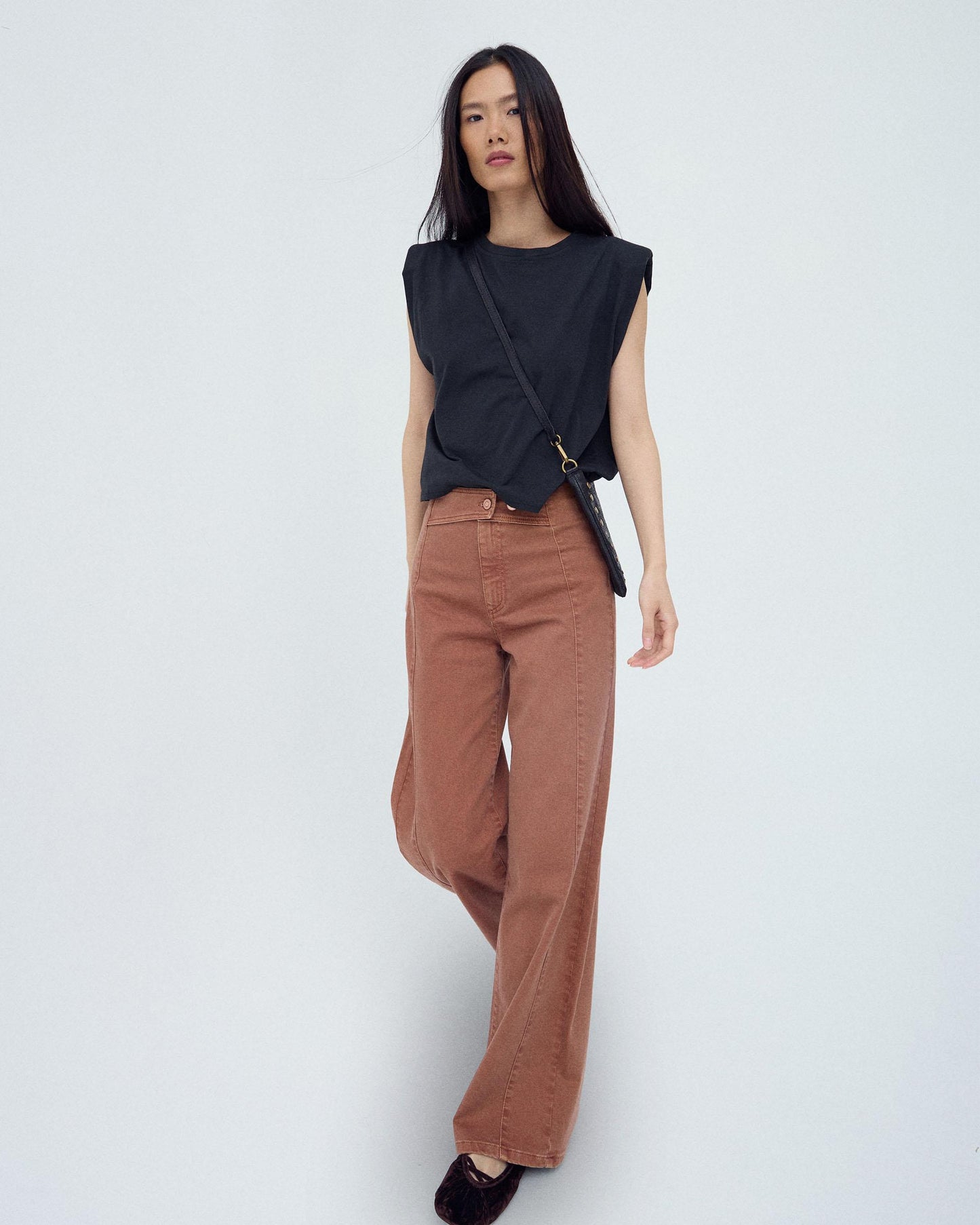 Jeans Cós Peça Botões Cobre