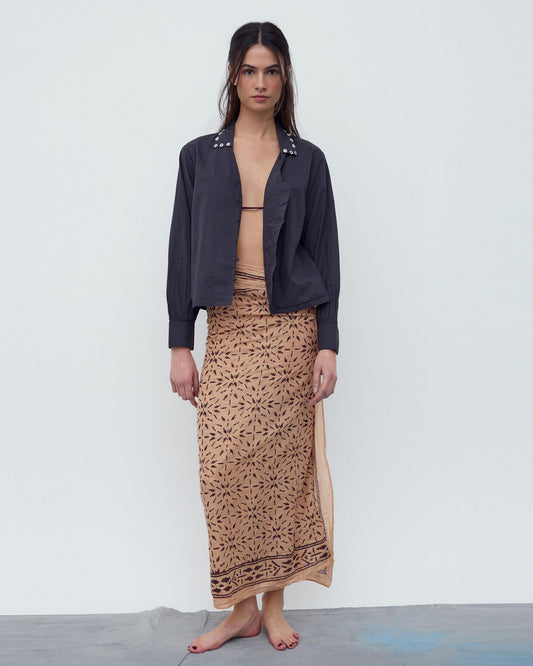 Pareo Estampado Hojas Cenefa Salmon