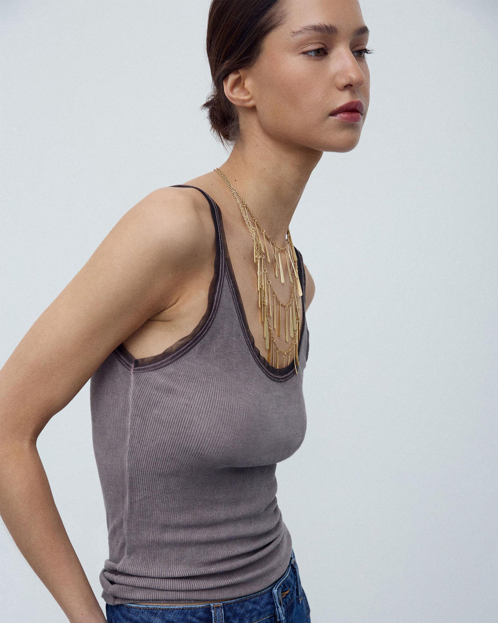 Camiseta Tirantes Tul Marrón