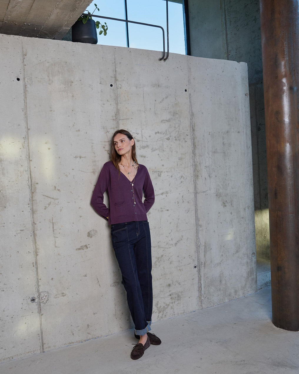 Chaqueta Cuello Pico Bolsillos Morado