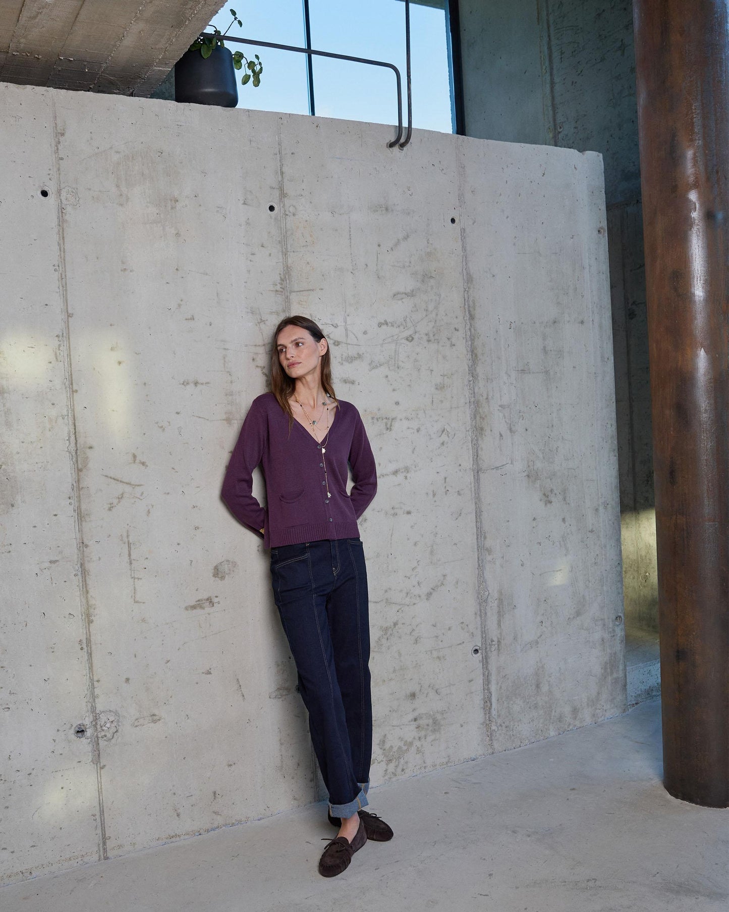 Chaqueta Cuello Pico Bolsillos Morado