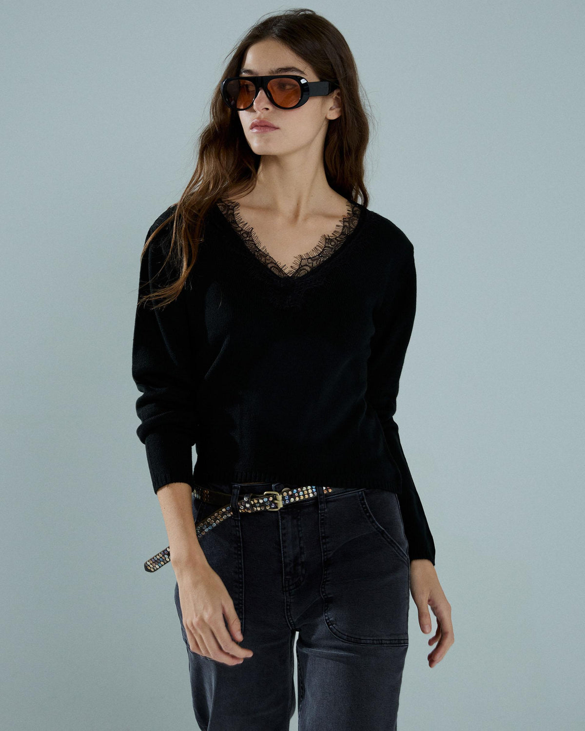 Jersey Escote Encaje Negro