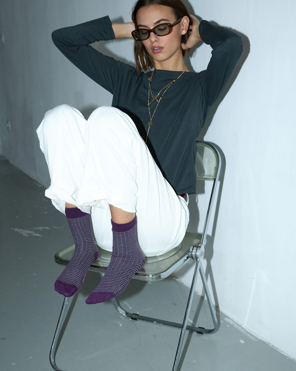 Purple Striped Mid-Calf Socks