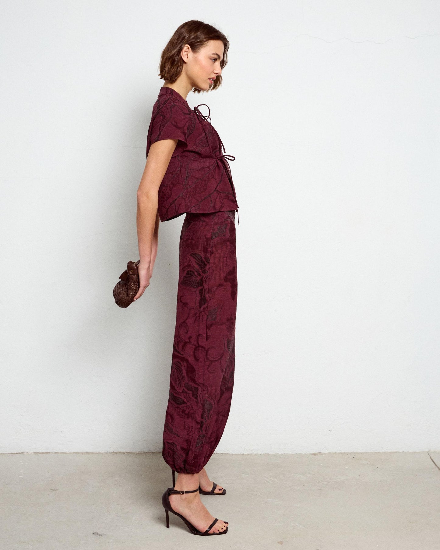 Pantalon Élastique Poignet Imprimé Grenat