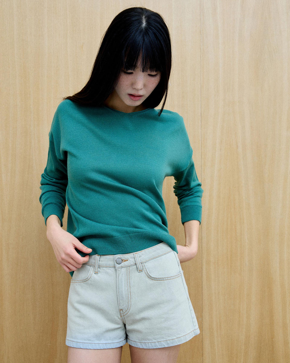 Jersey Cuello Pico Punto Fino Petróleo