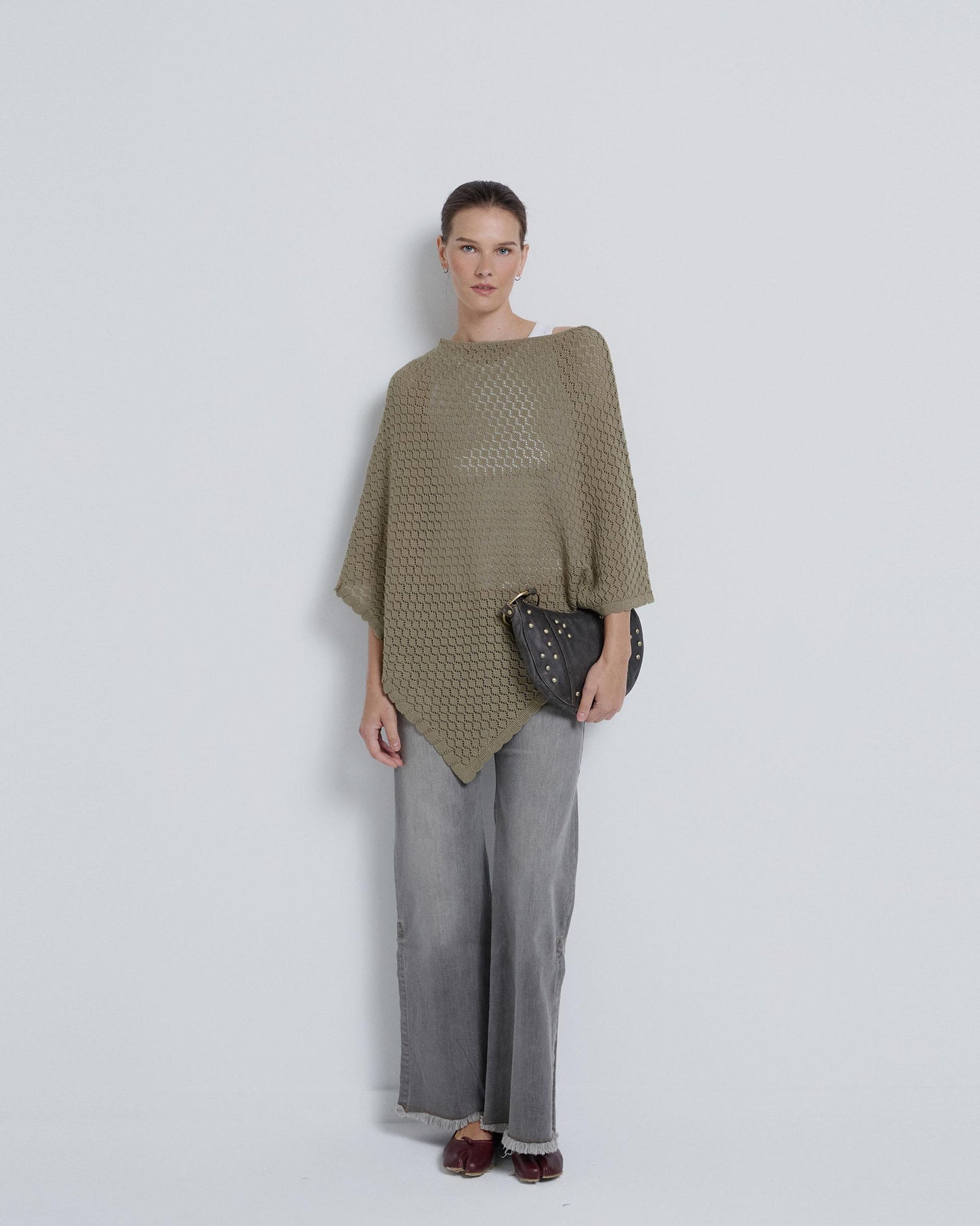 Green Peak Openwork Poncho