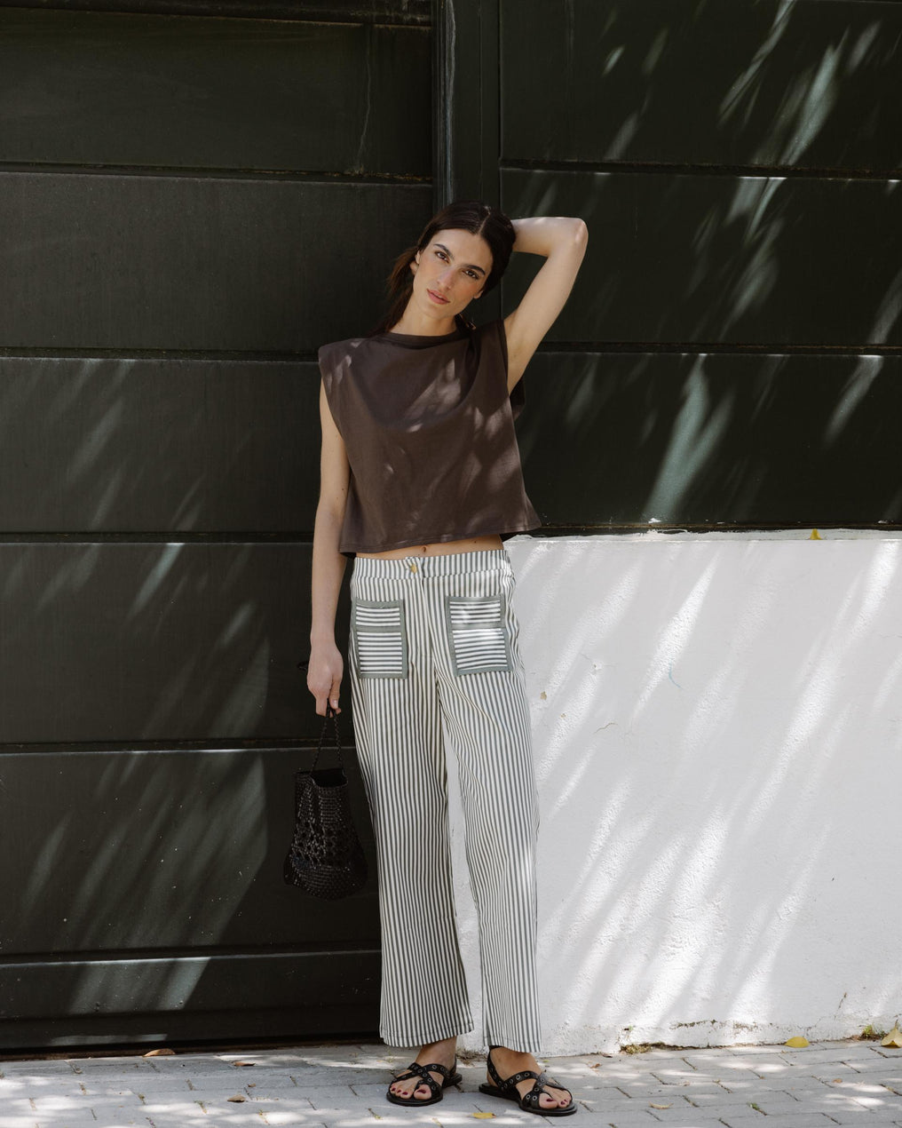 Striped Jeans with Contrast Green Pockets