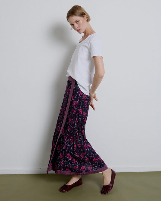 Falda Estampada Volante Lateral Morado