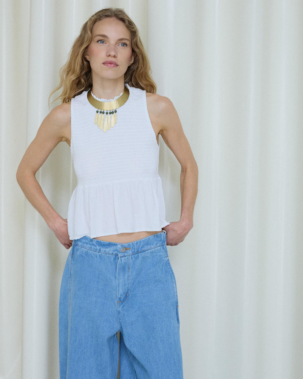 White Honeycomb Sleeveless Top