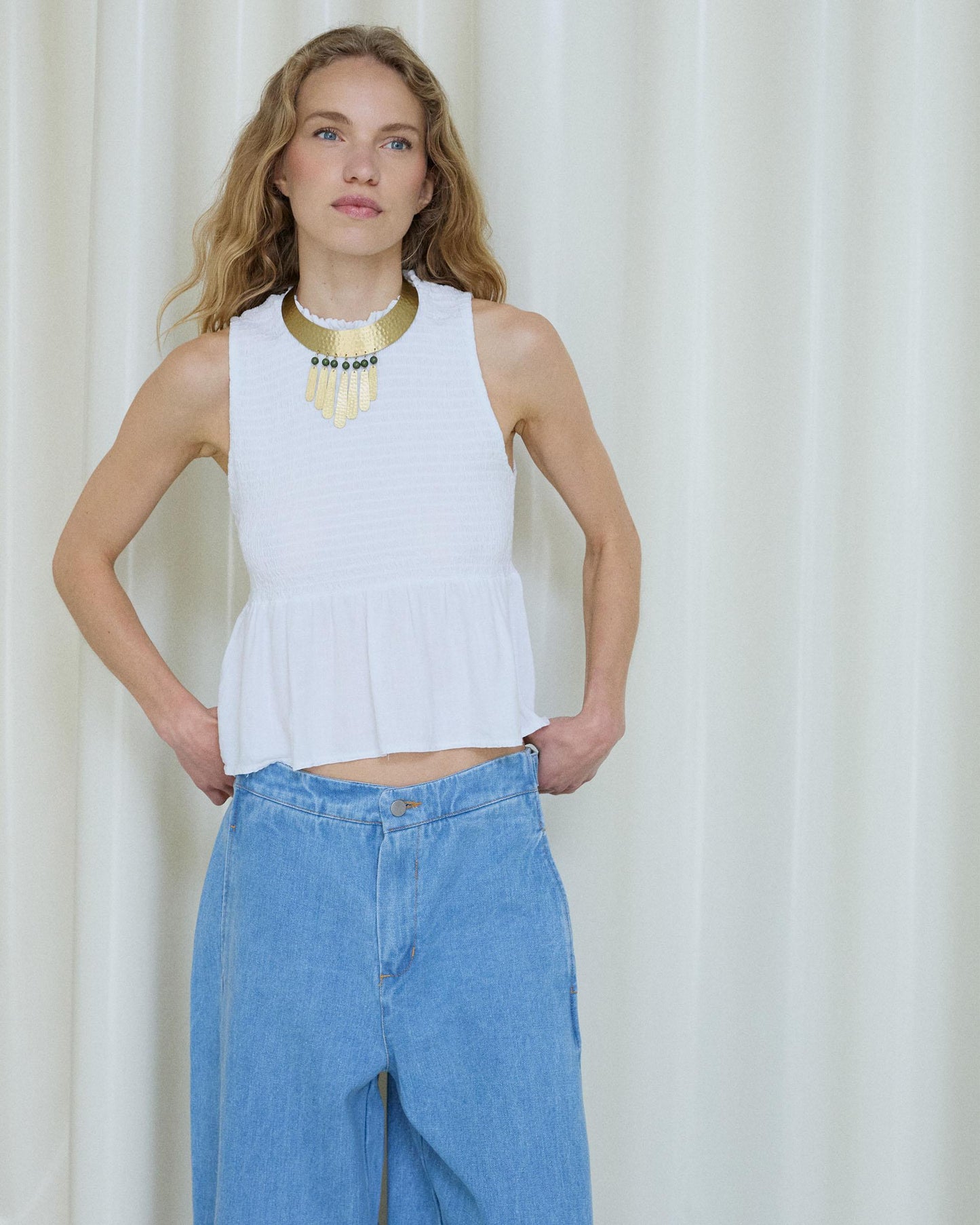 White Honeycomb Sleeveless Top
