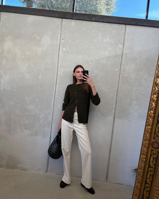 Casaco verde militar de gola larga