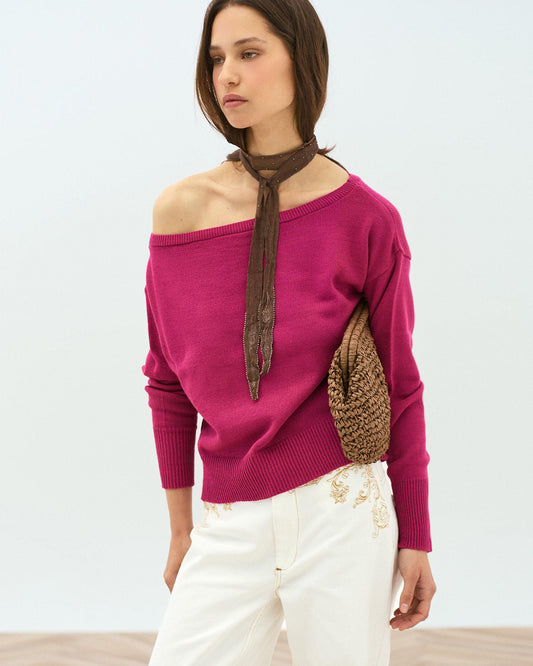 Jersey Cuello Asimétrico Fucsia