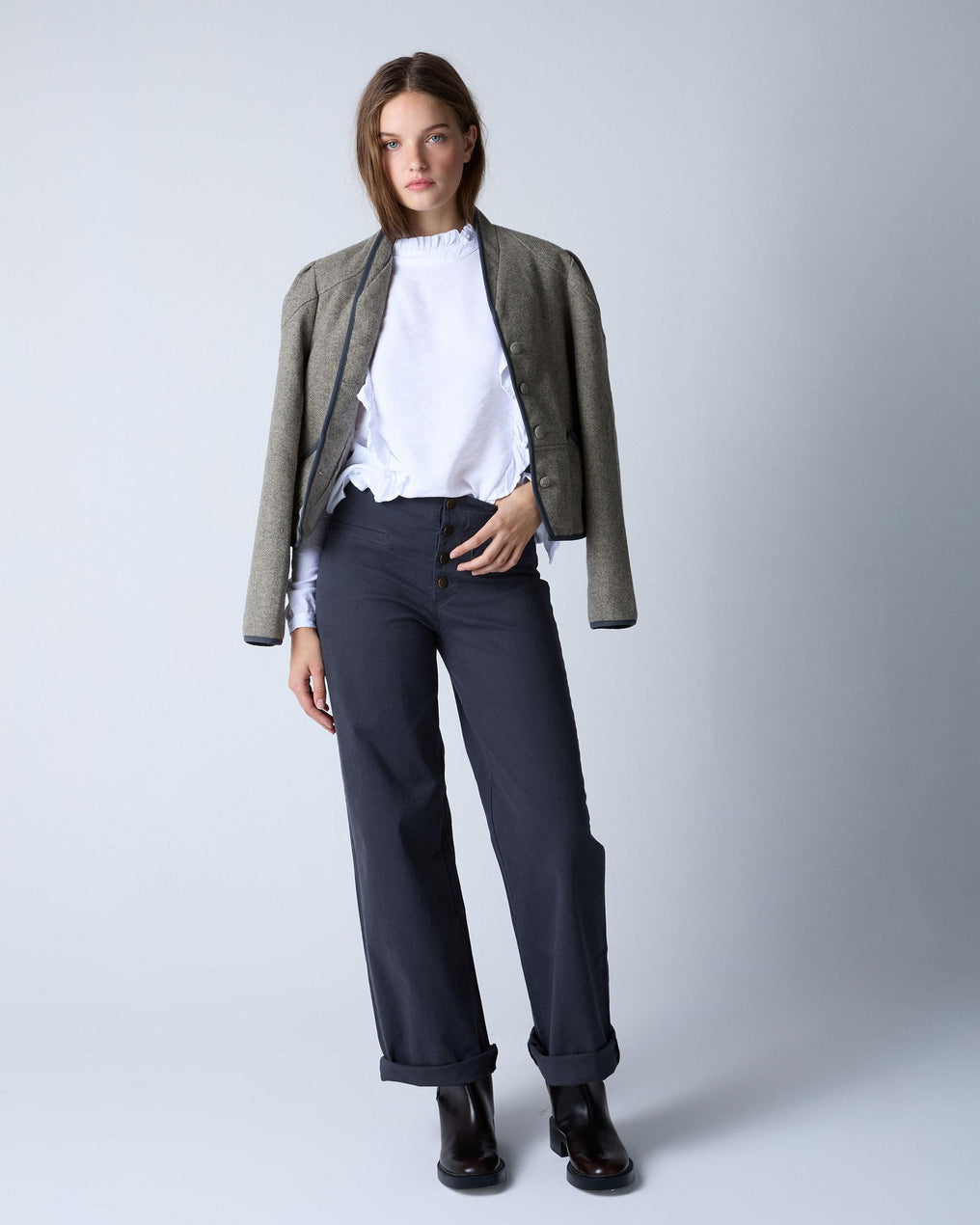 Anthracite Buttonless Waistband Trousers