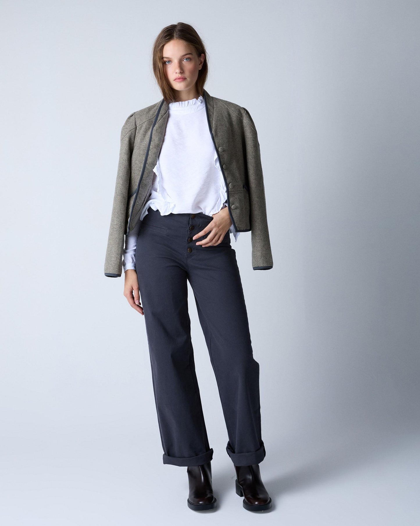 Anthracite Buttonless Waistband Trousers