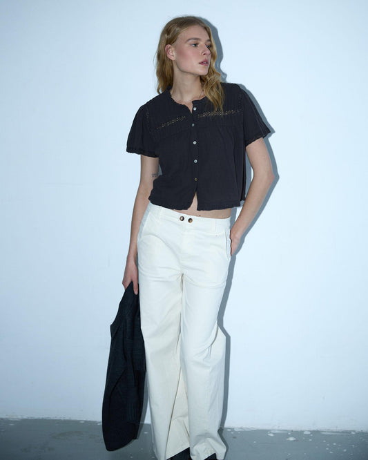 Anthracite Lace Short Sleeve Blouse