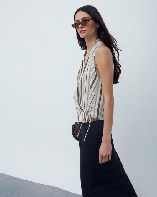 Top Cruzado Rayas Beige