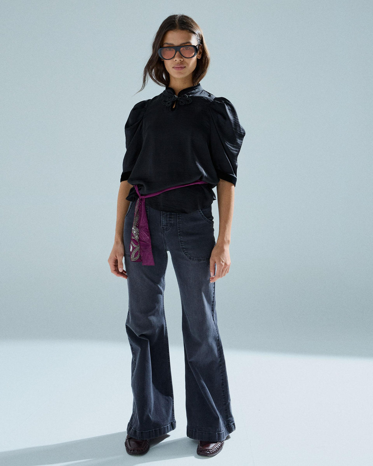 Blusa Alamar Detalle Terciopelo Negro