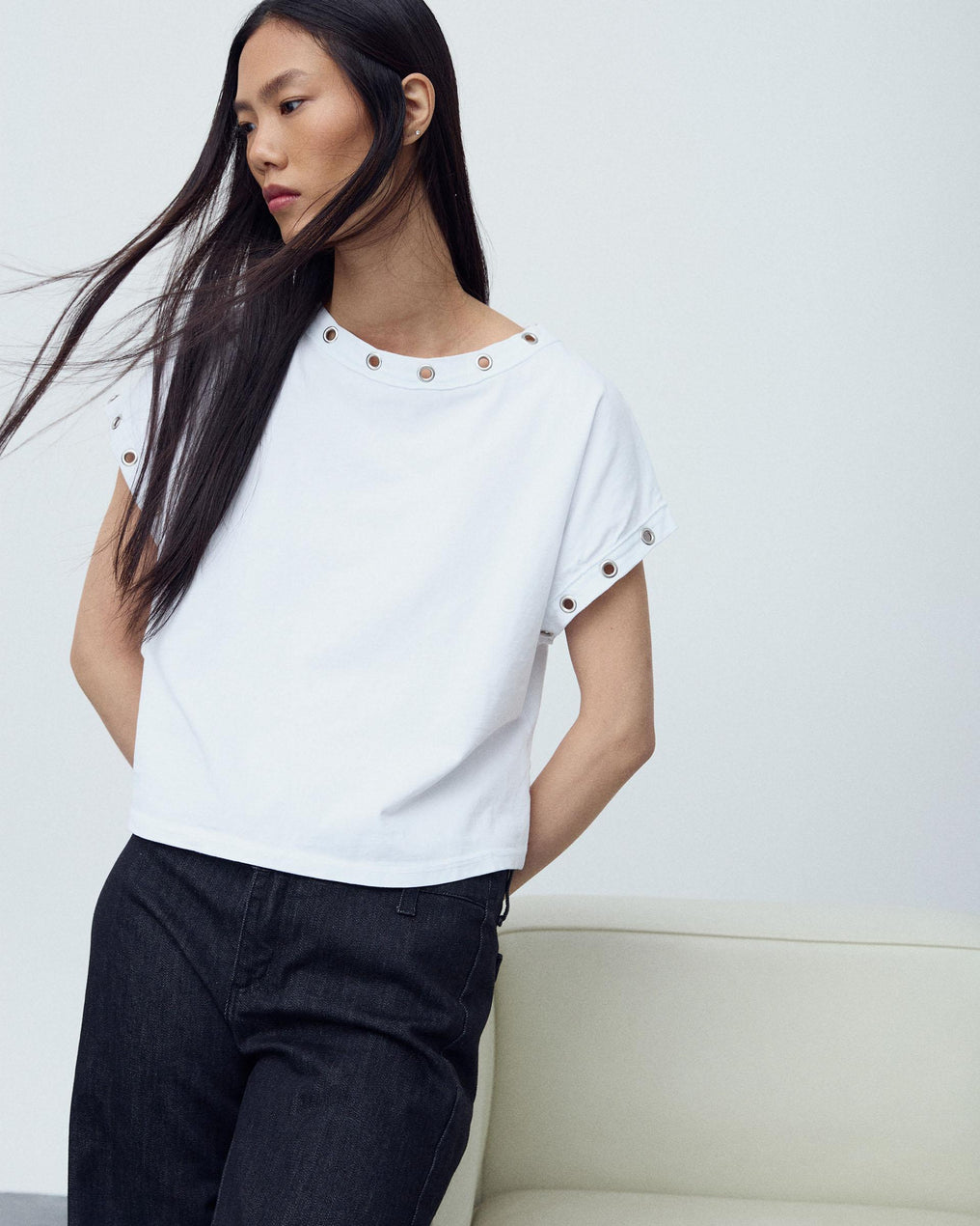 Camiseta Manga Corta Eyelets Blanco