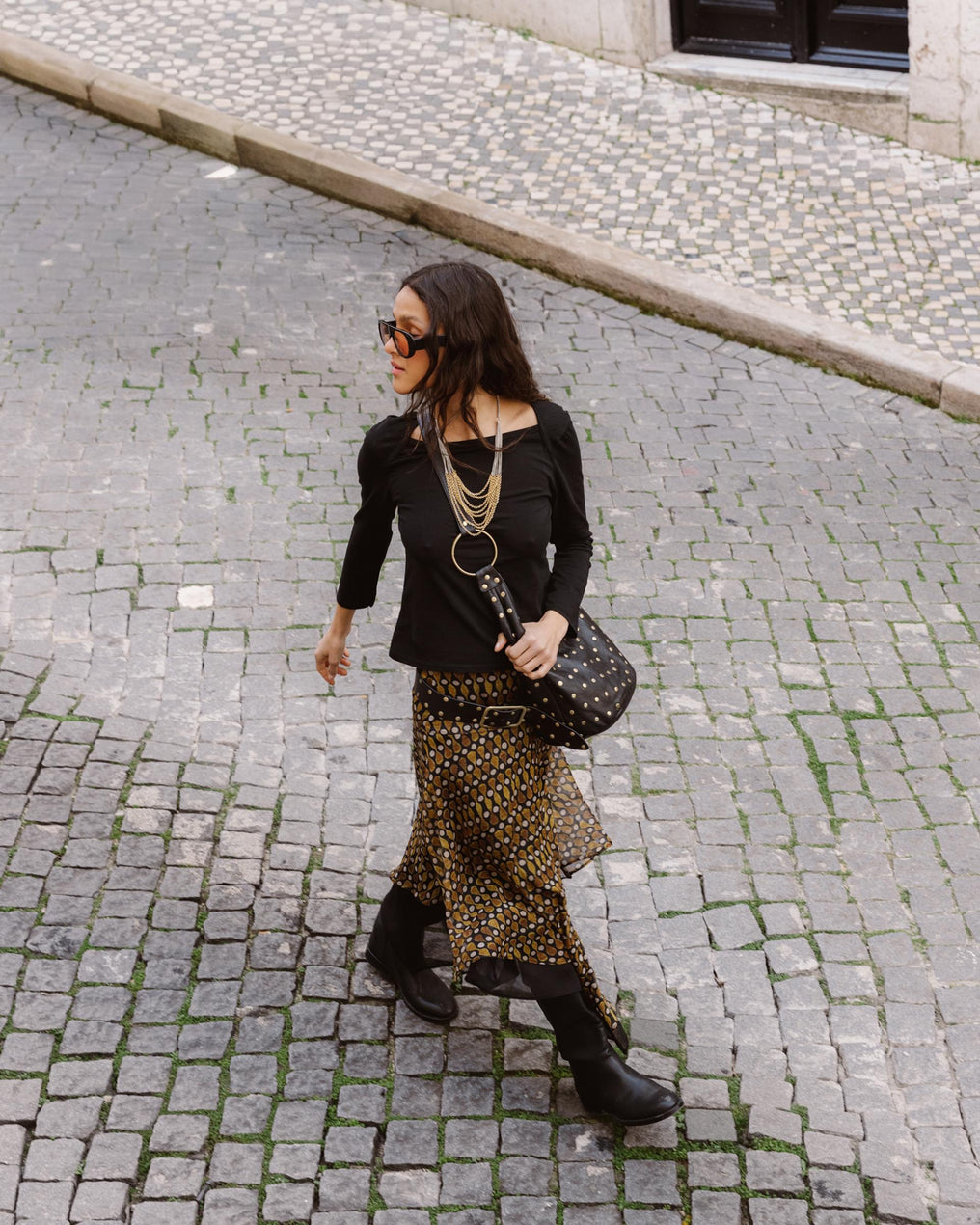 Black Contrast Ruffled Hem Skirt