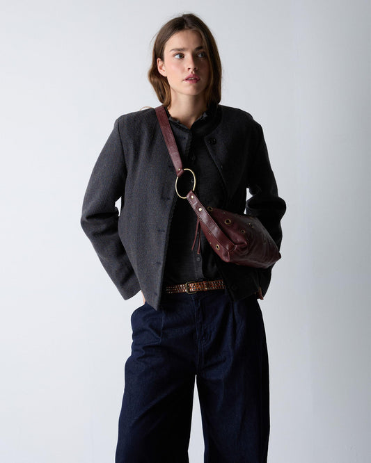 Chaqueta Botones Puntilla Mezcla Lana Marrón