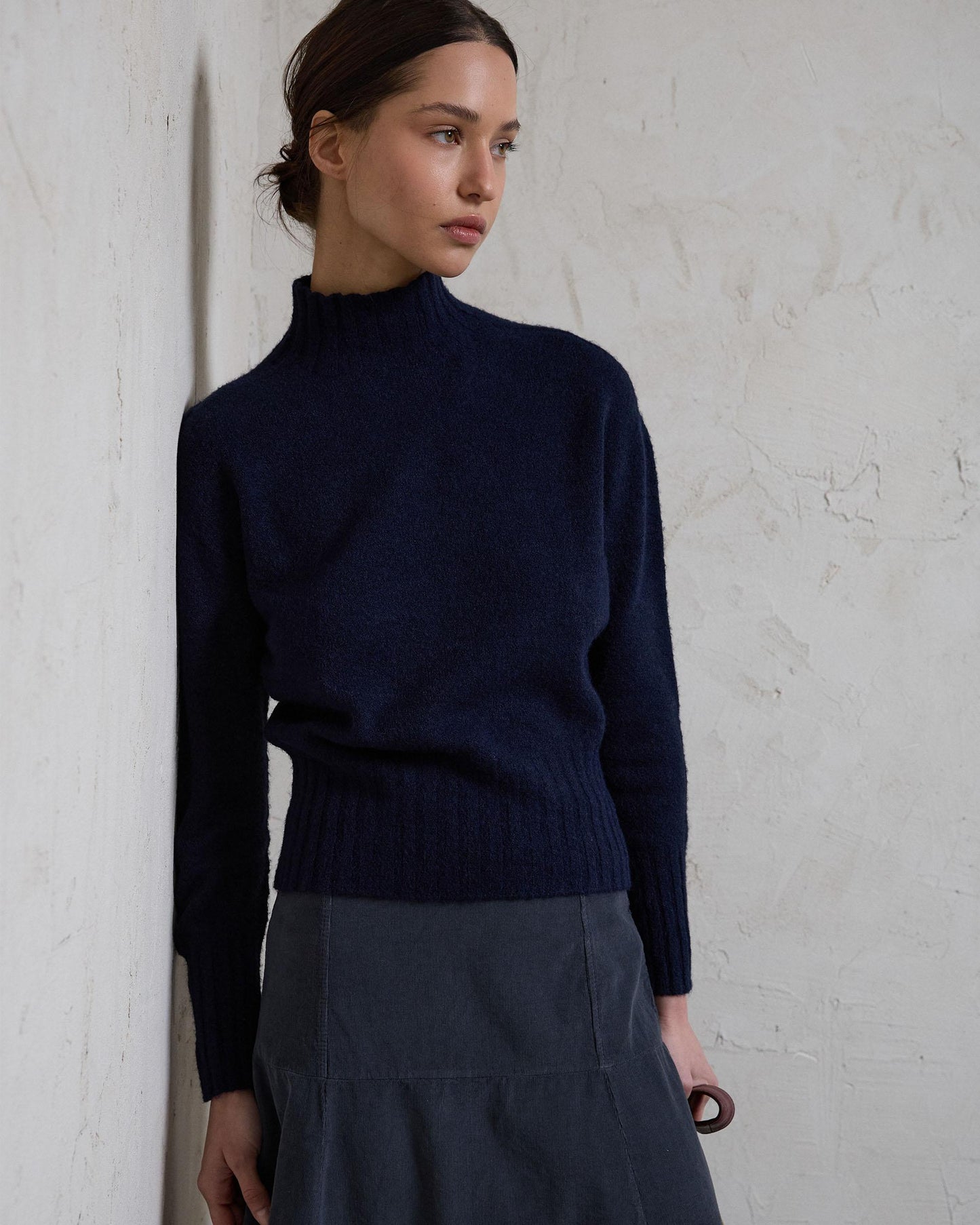 Jersey Cuello Alto Rib Azul Marino