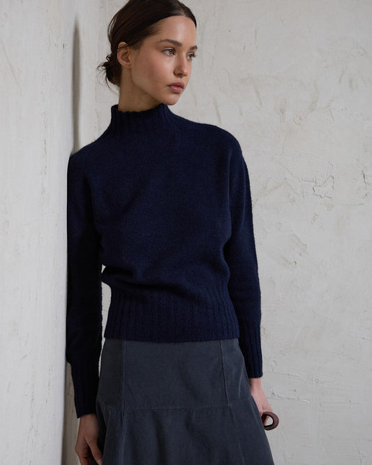 Jersey Cuello Alto Rib Azul Marino