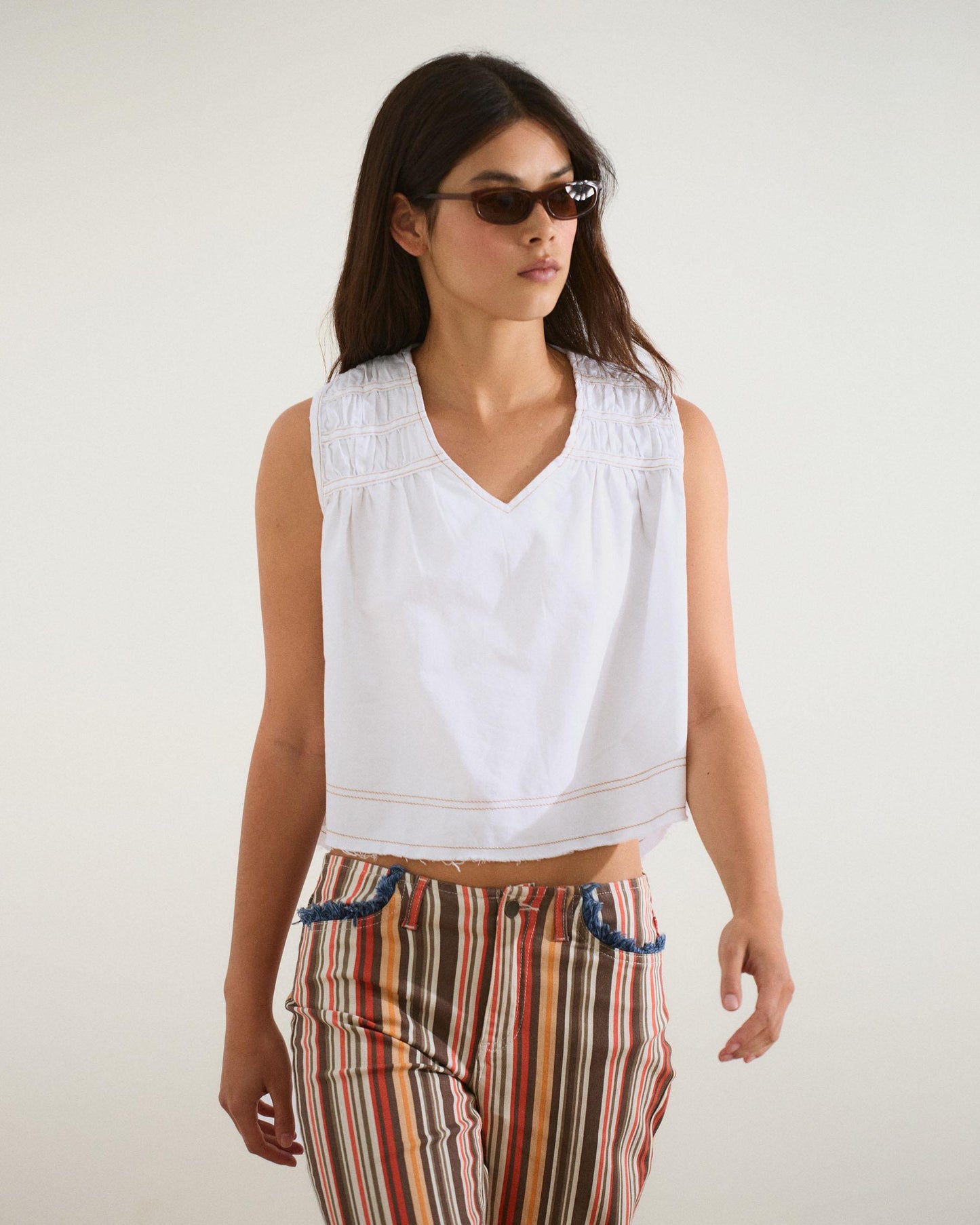 Top Gomas Denim Blanco