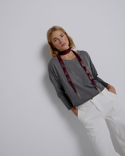 Camiseta Manga Larga Cuello Pico Antracita