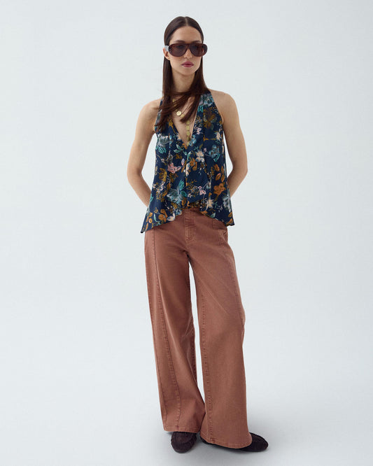 Top Picos Estampado Floral Azul Marino