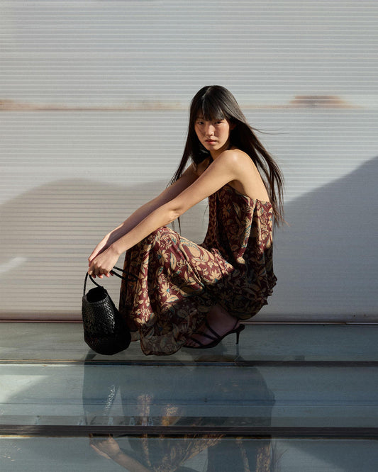 Falda Estampado Floral Y Geometrico Marrón