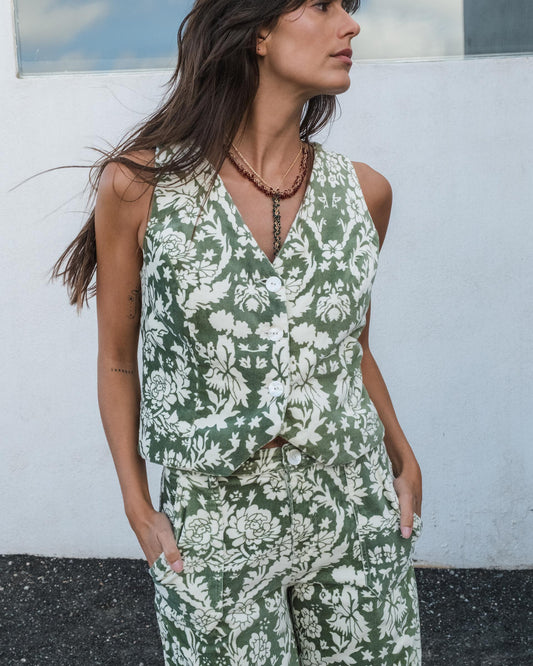 Chaleco Flores Velvet Verde