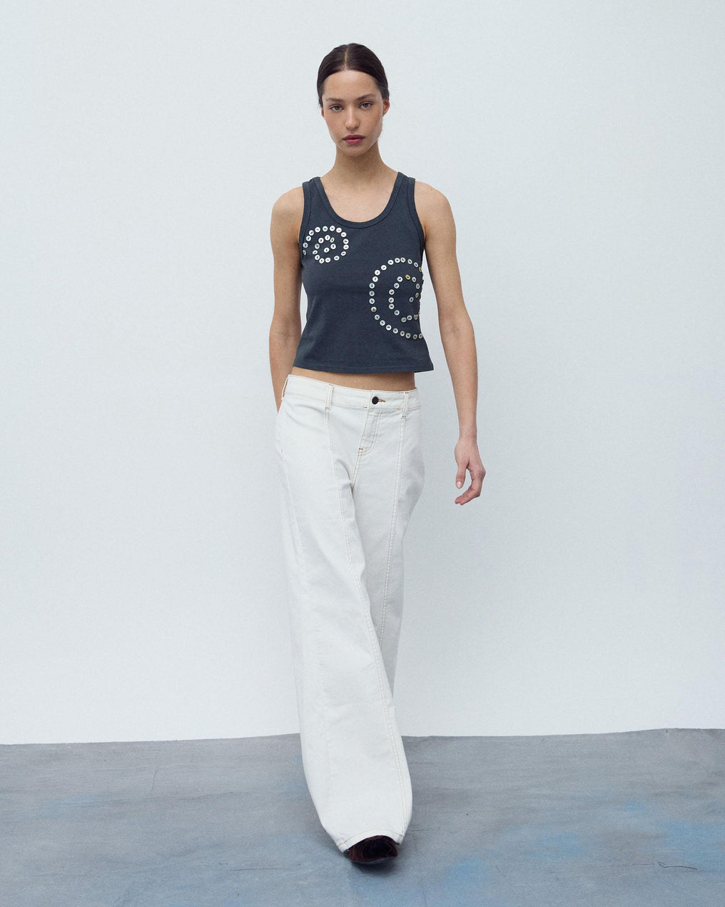 Jeans Costura Pespontos Branco
