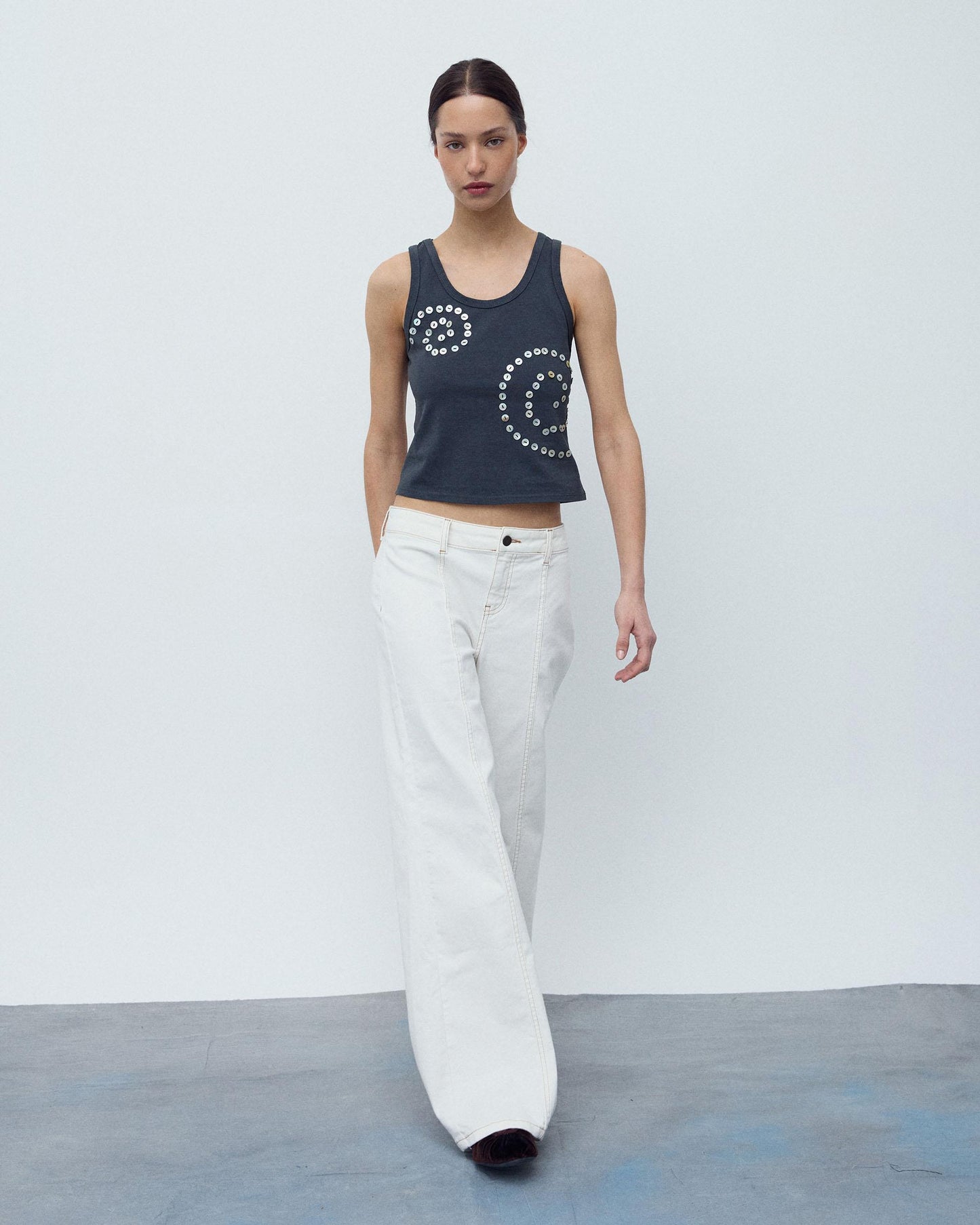 Jeans Costura Pespontos Branco