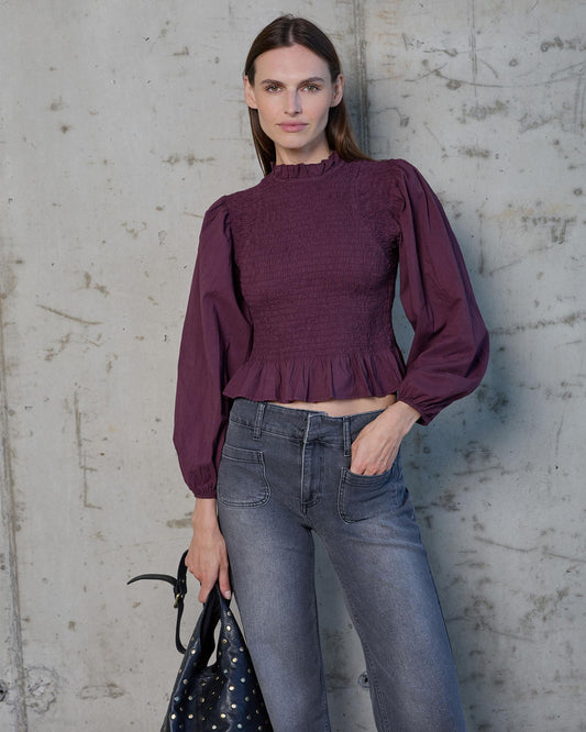 Blusa Nido De Abeja Manga Abullonada Morado