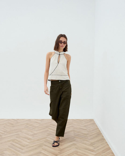 Dark Green Welt Pocket Jeans