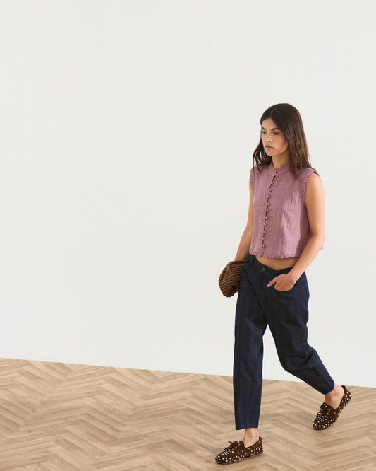 Pink Flounced Covered Buttons Top