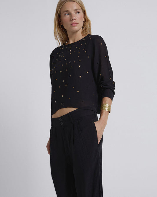 Black Sequin Blouse