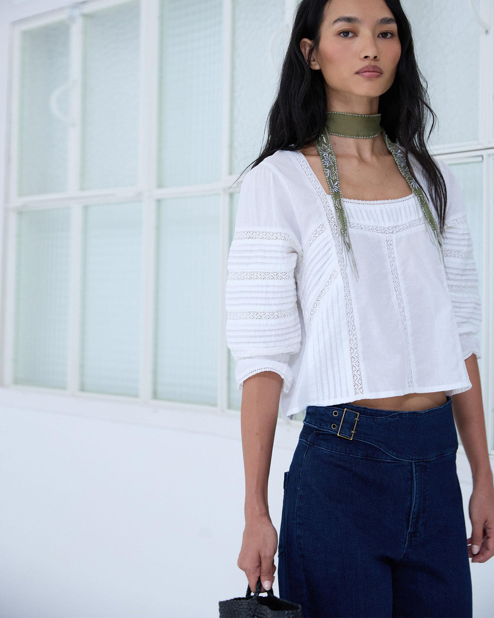 Blouse Col Carré Dentelles Blanc