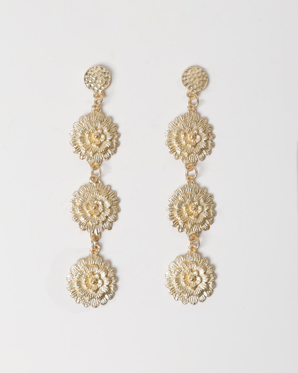 Pendientes Largos Flores Oro