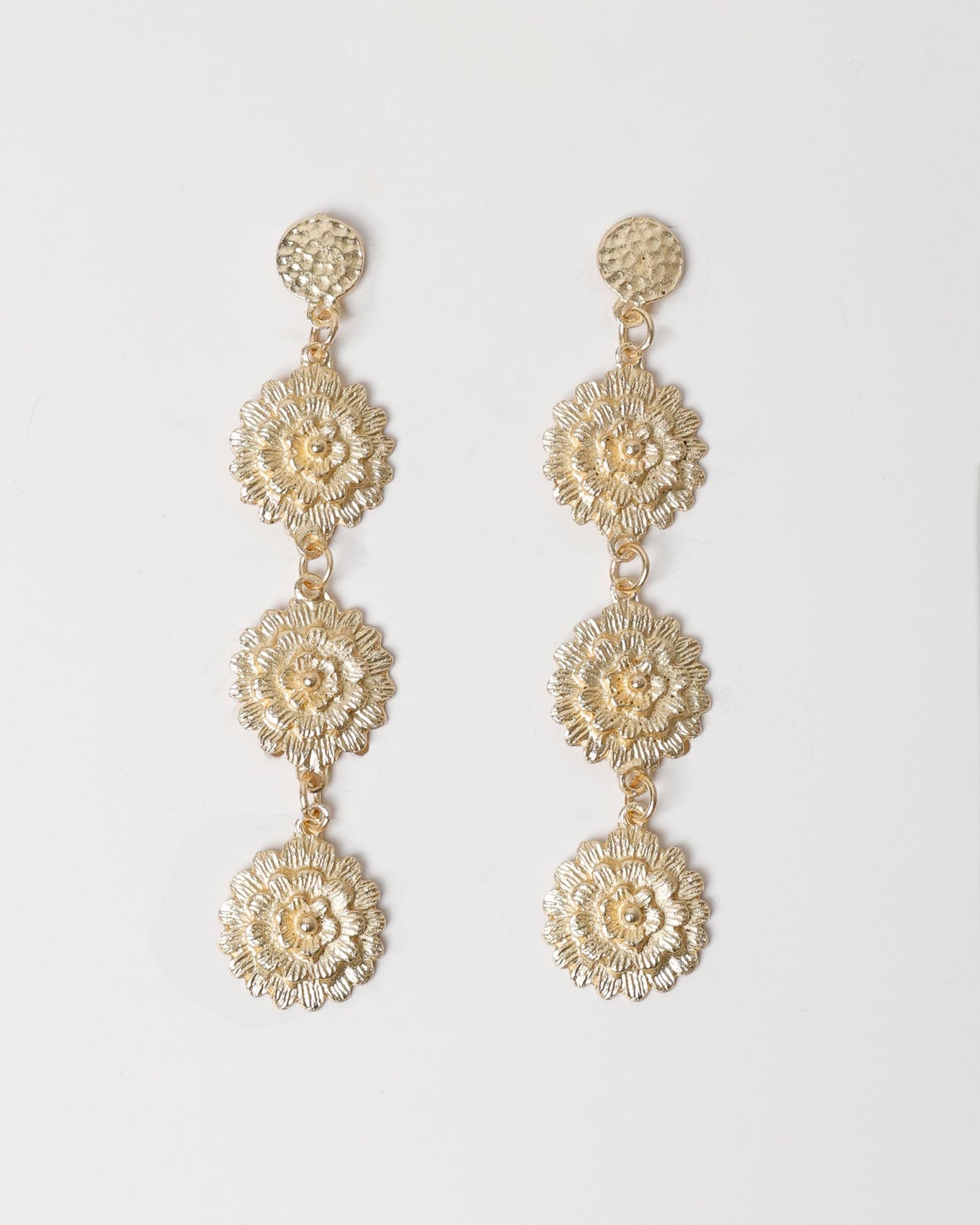 Pendientes Largos Flores Oro