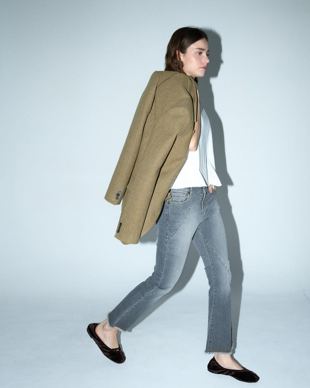 Gray Diagonal Cut Jeans