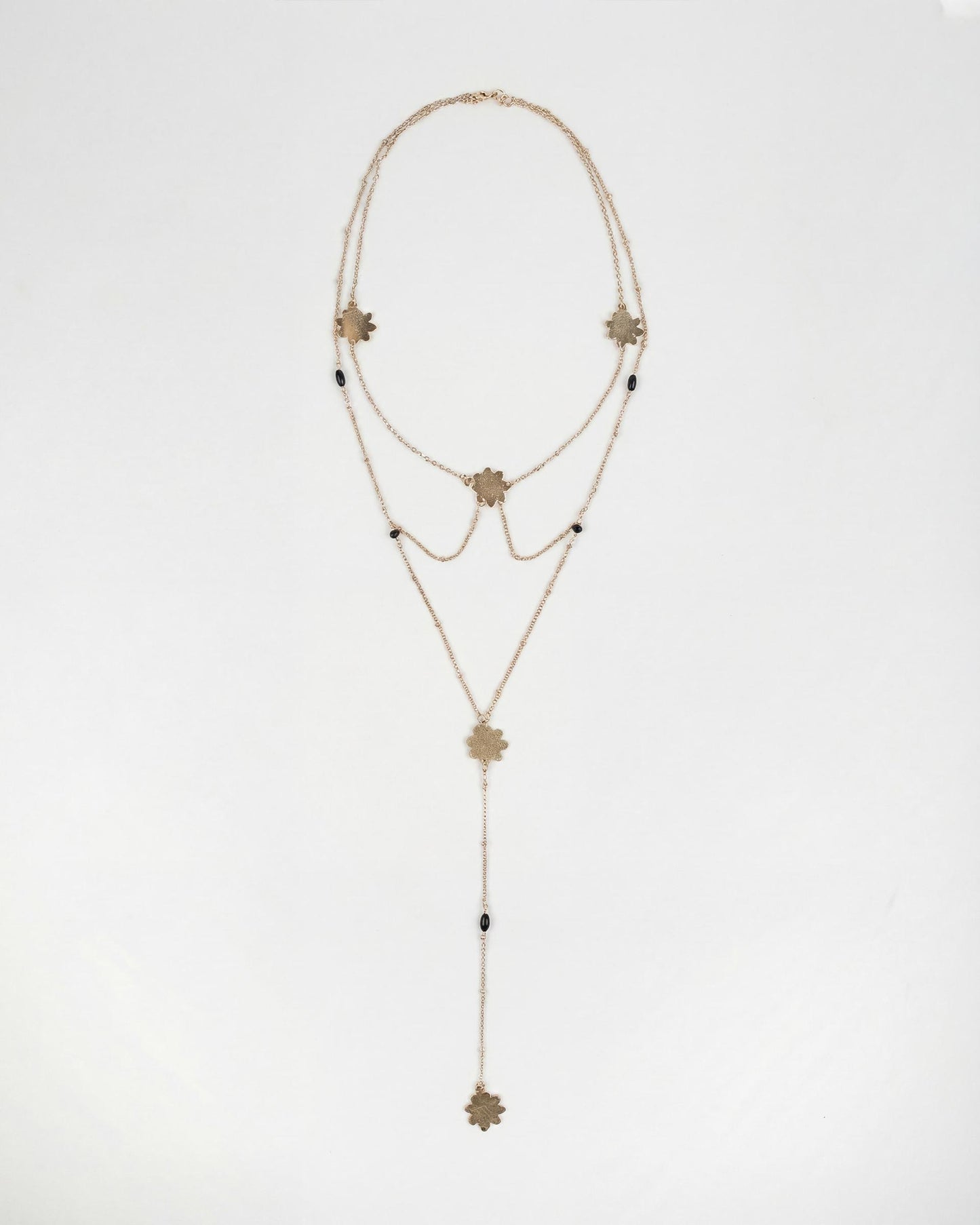 Long Flower Beaded Gold Necklace