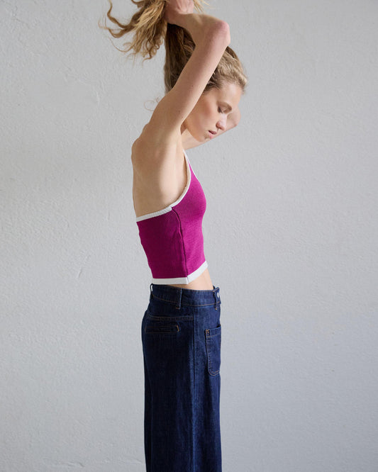 Top Punto Halter Contraste Fucsia