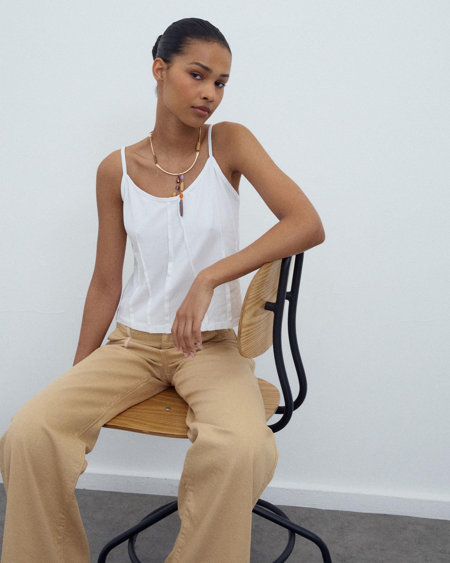 White Ribbed Strap T-Shirt